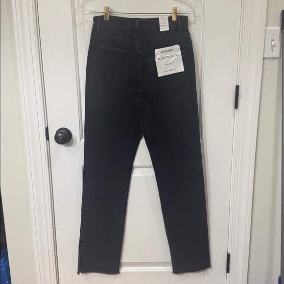 *NEW* GOOD AMERICAN GOOD BOY DISTRESSED BLACK WASH SIDE SLIT JEAN 2/26 - Picture 9 of 9